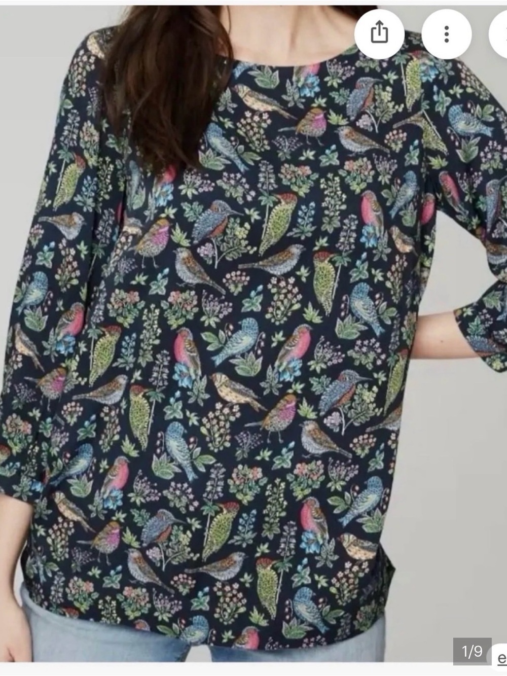 J. Jill Multicolor Bird Print Blouse Women’s Navy top 3/4’ Long Sleeve size M